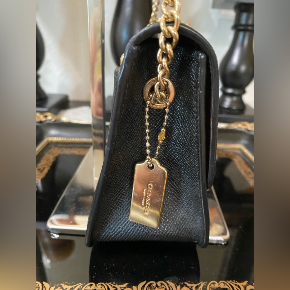 COACH F44964 Bowery Studded Black Crossgrain Leather Turnlock Flap Crossbody - Picture 4 of 14